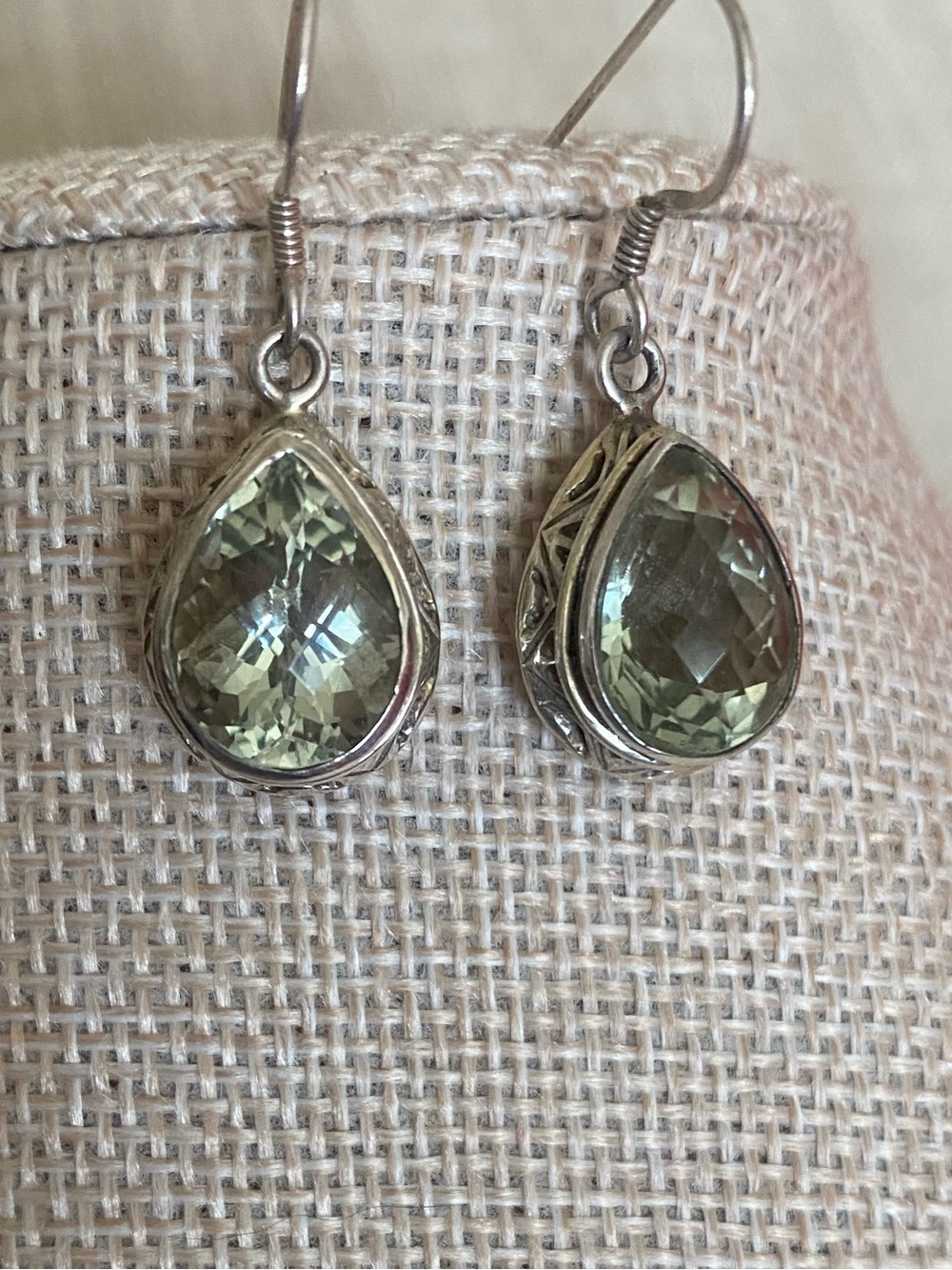Sterling Silver Prasiolite Green Green Amethyst Teardrop Pear Shaped Earrings